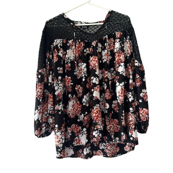 A.N.A. A New Approach Black Floral Blouse Crochet Detail Size XXL - Picture 1 of 8